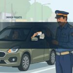 Traffic police stopping a driver and checking licence during a vehicle check in India.