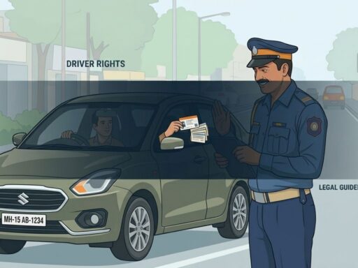 Traffic police stopping a driver and checking licence during a vehicle check in India.